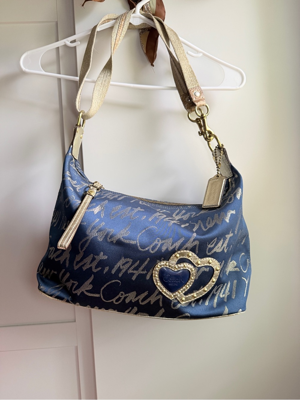 Coach Poppy Lurex Signature Script Hobo Bag .